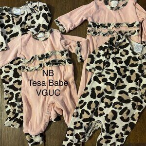 Newborn Matching Twin Girl Tessa Babe Pink and Leopard Print Sleep and Play